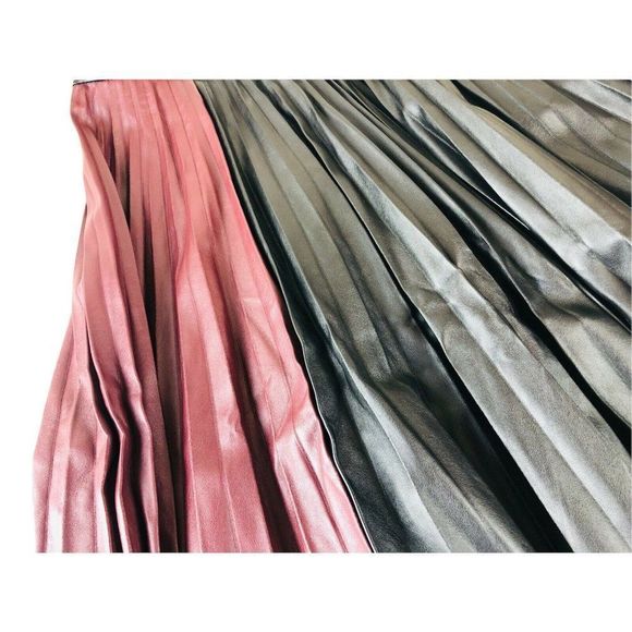 Women’s 1. State Color block Faux Leather Pleated accordion Skirt Size S - Picture 3 of 6